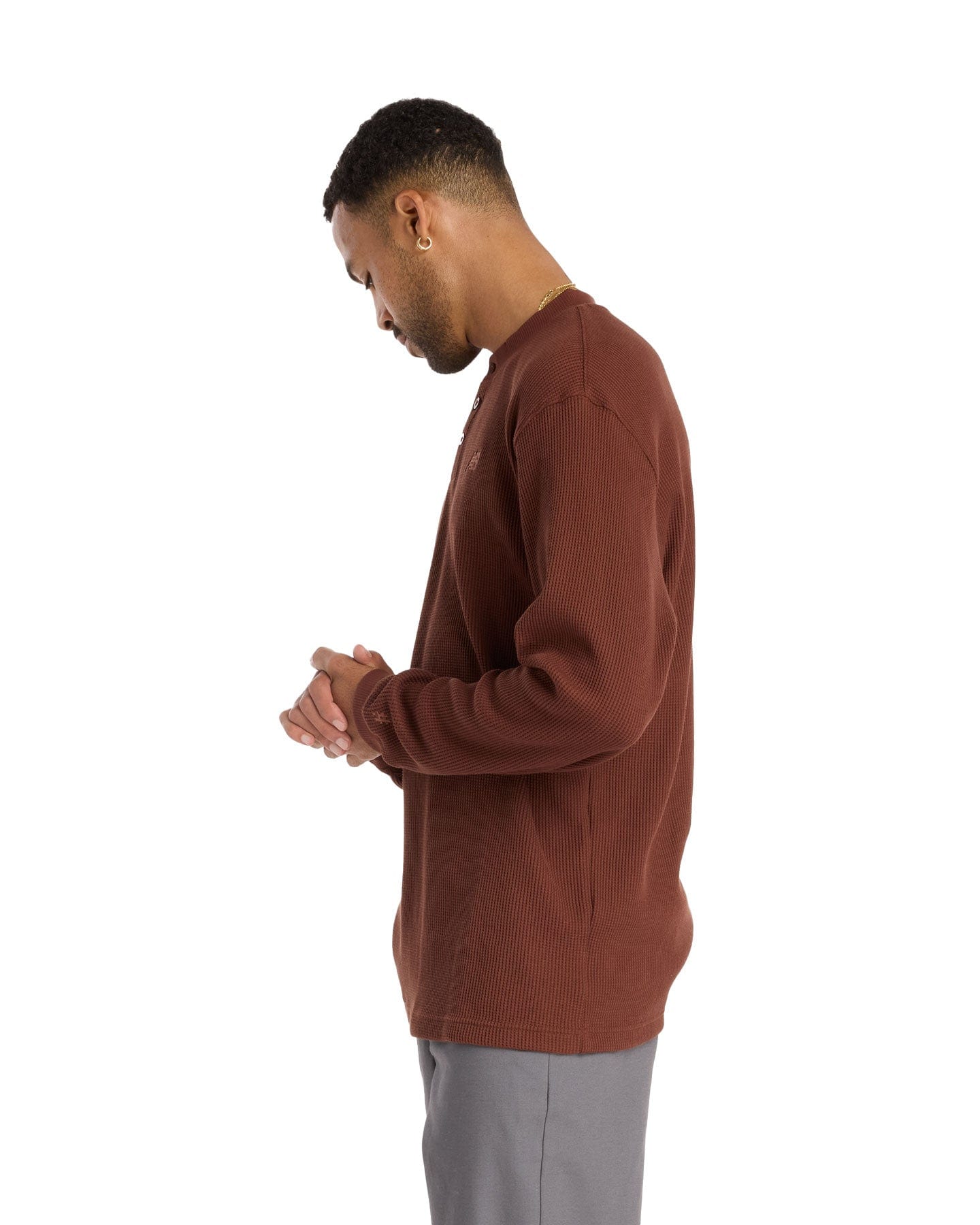 New Balance Numeric Waffle Knit LS Henley - Rich Oak - -