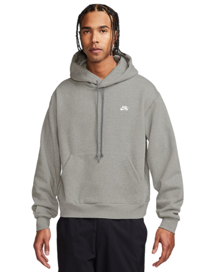 Nike SB Fleece Pullover Hoodie Essential Logo - Dk Grey Heather / White - FV7351 063 - 197597412610