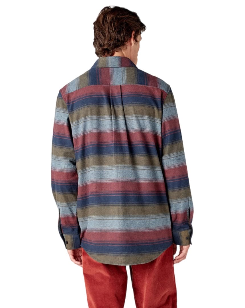 Dickies Regular Fit Long Sleeve Flannel - Brick / Olive Blanket Stripe - -