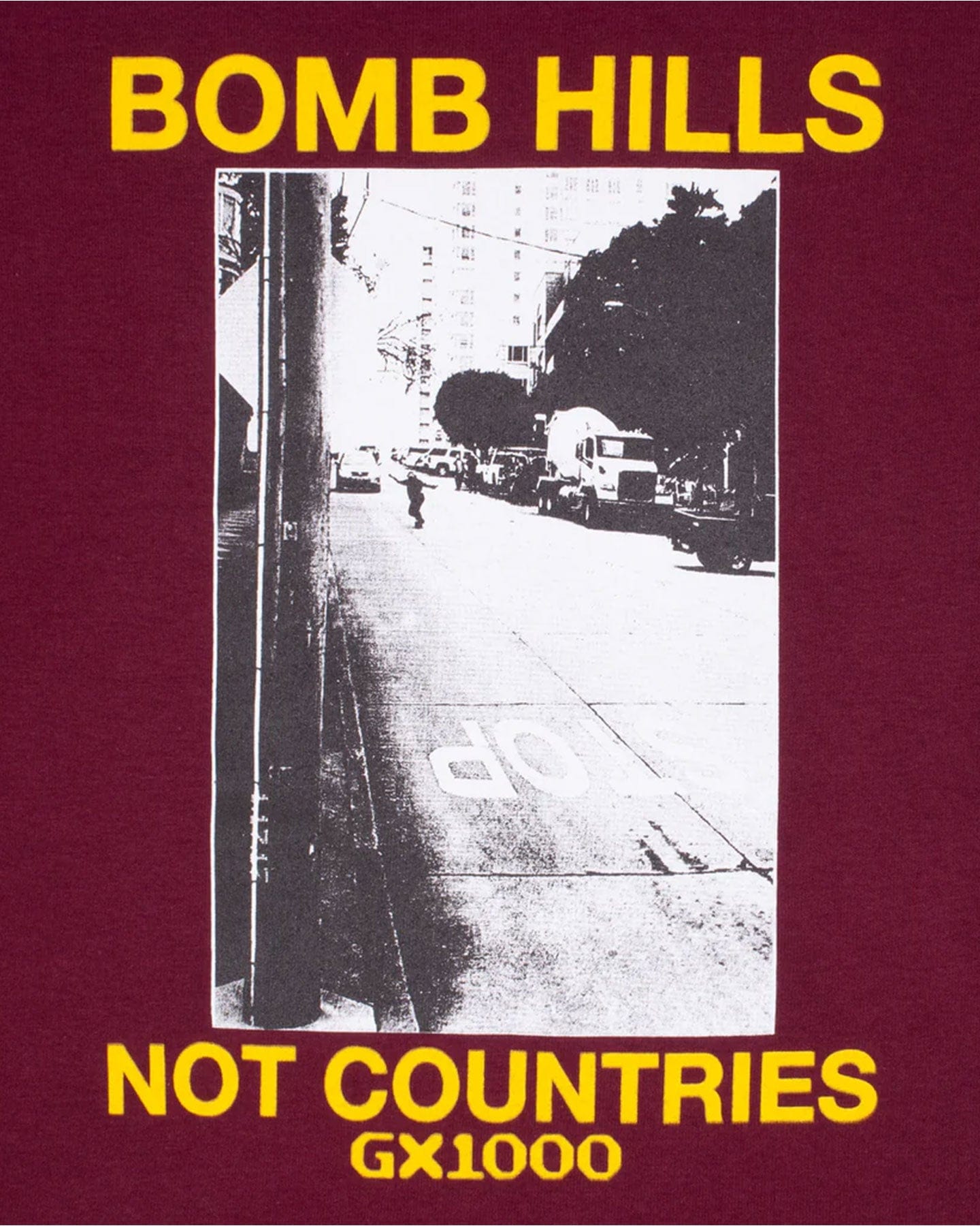 GX1000 Bomb Hills Not Countries Tee - Burgundy / Yellow - -