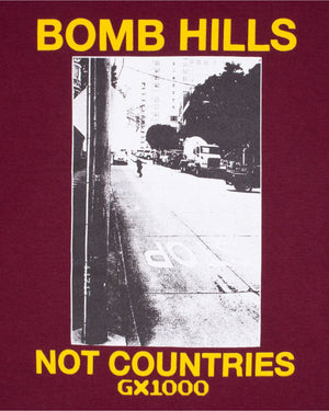 GX1000 Bomb Hills Not Countries Tee - Burgundy / Yellow - -