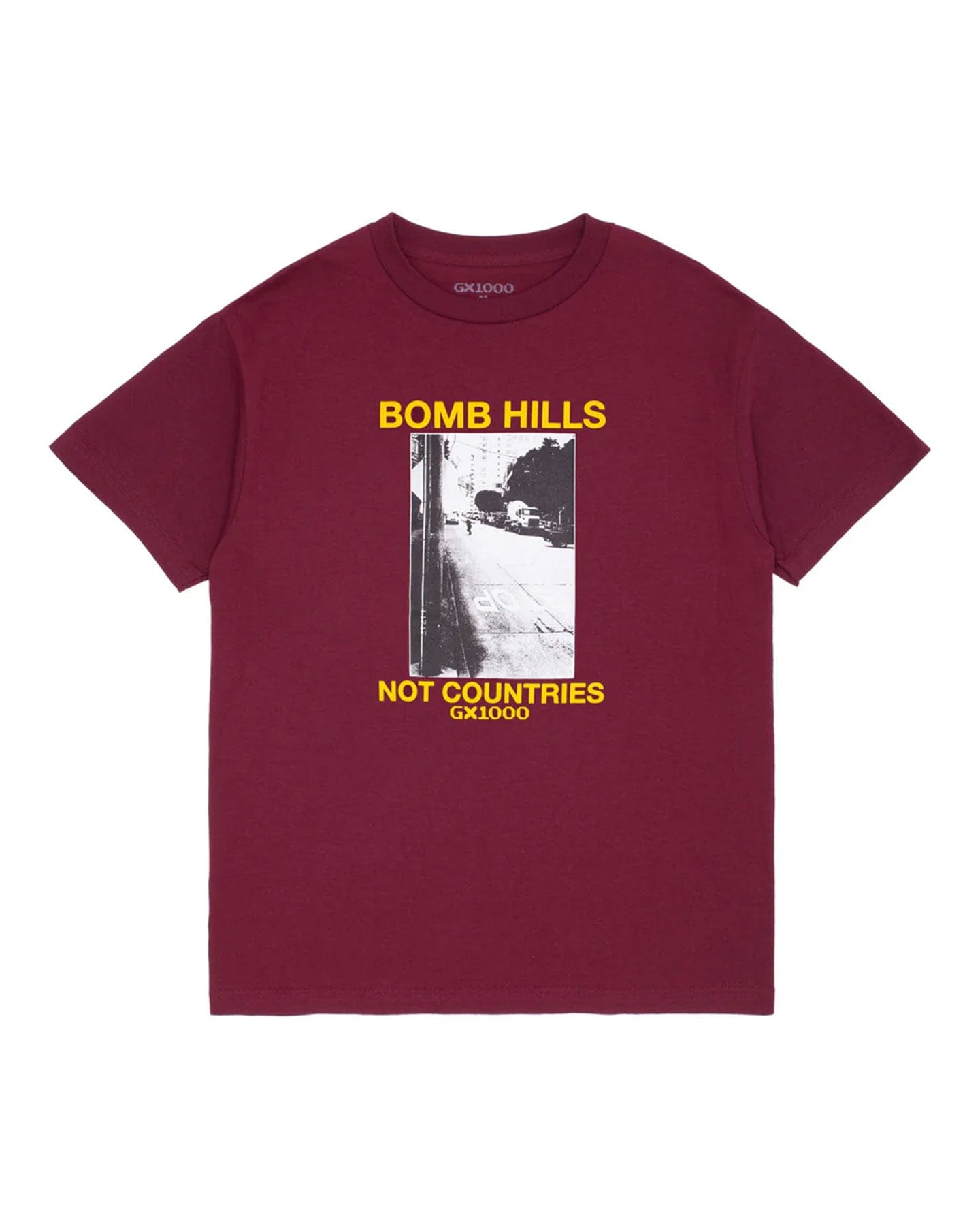 GX1000 Bomb Hills Not Countries Tee - Burgundy / Yellow - G-S-TSS-25-3-BMBHLLS-BGY - G-S-TSS-25-3-BMBHLLS-BGY--M