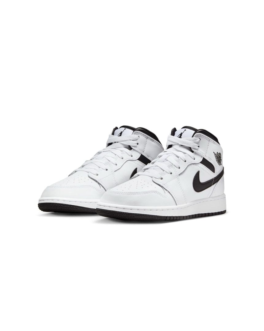 Jordan 1 Mid ( GS ) - White / Black - -