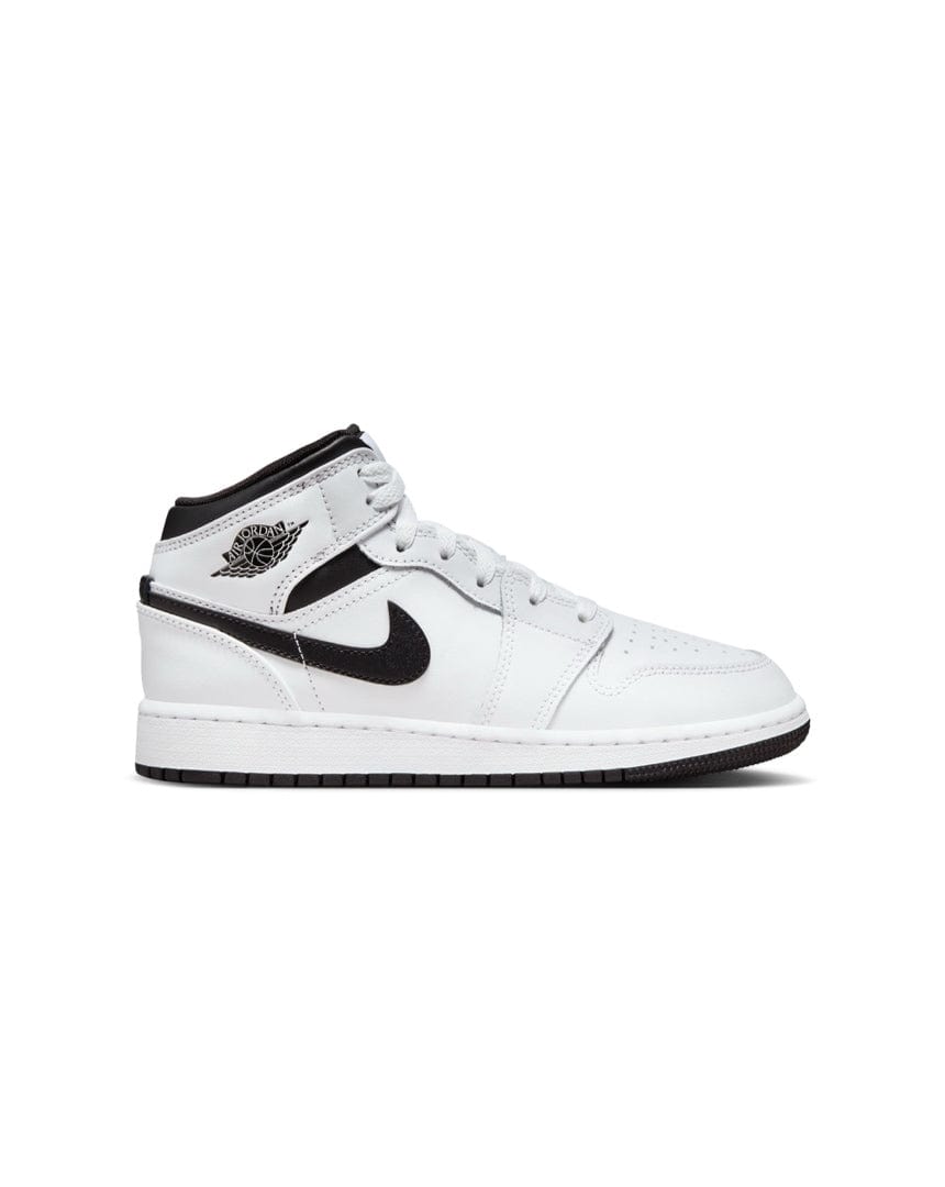 Jordan 1 Mid ( GS ) - White / Black - DQ8423 132 - 196975663071