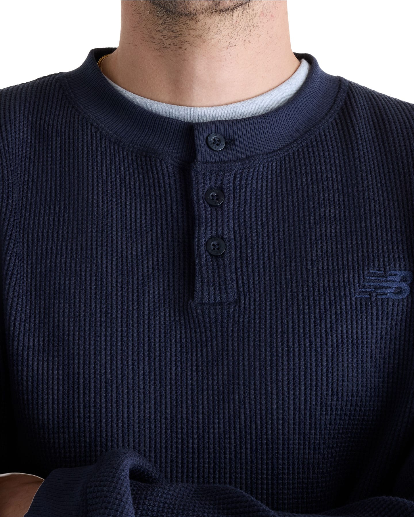 New Balance Numeric Waffle Knit Long Sleeve Henley - Dark Night - -