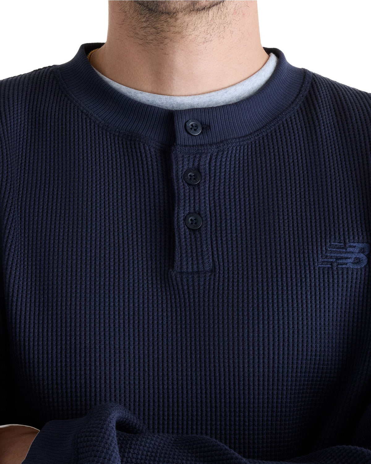 New Balance Numeric Waffle Knit Long Sleeve Henley - Dark Night - -