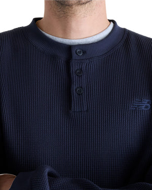 New Balance Numeric Waffle Knit Long Sleeve Henley - Dark Night - -