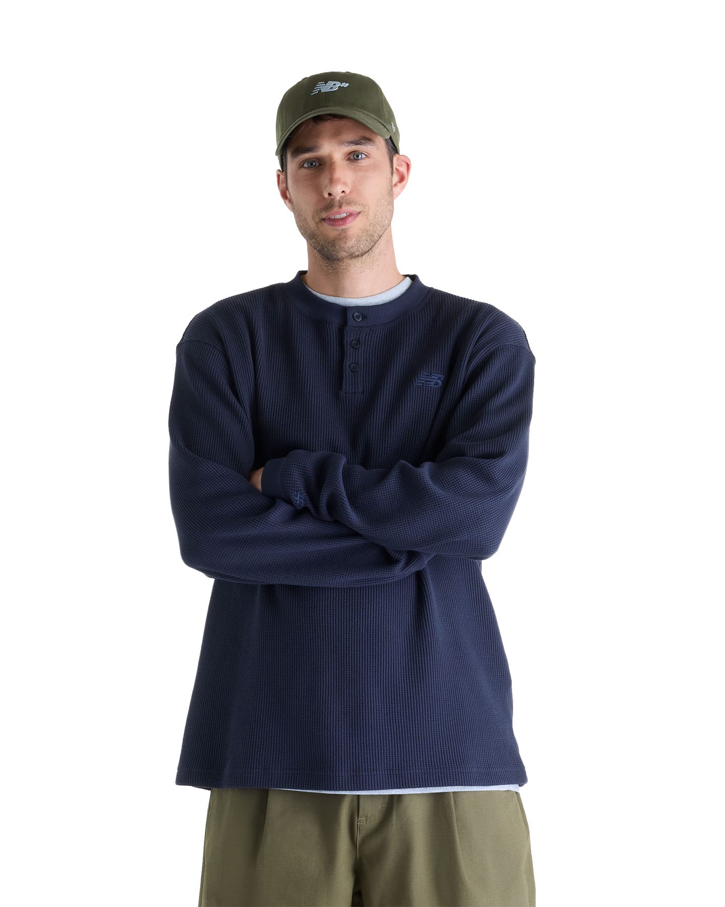 New Balance Numeric Waffle Knit Long Sleeve Henley - Dark Night - -