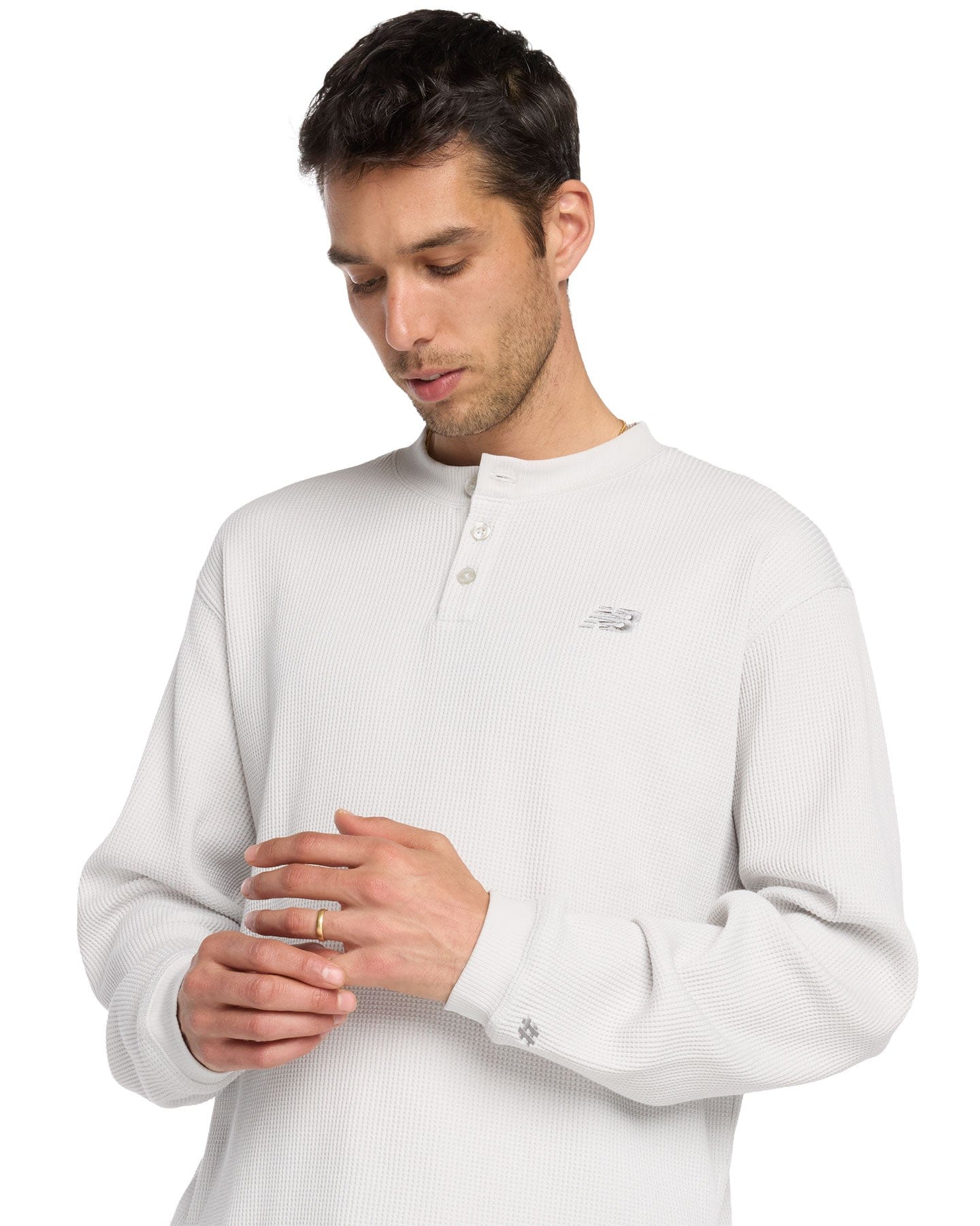 New Balance Numeric Waffle Knit Long Sleeve Henley - Grey Matter - -