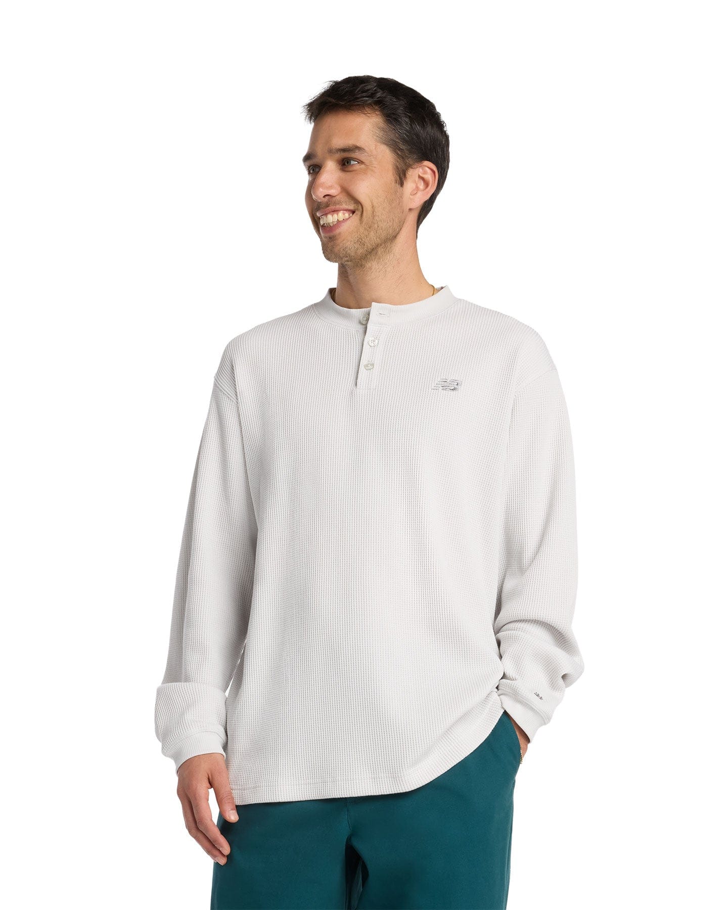 New Balance Numeric Waffle Knit Long Sleeve Henley - Grey Matter - -