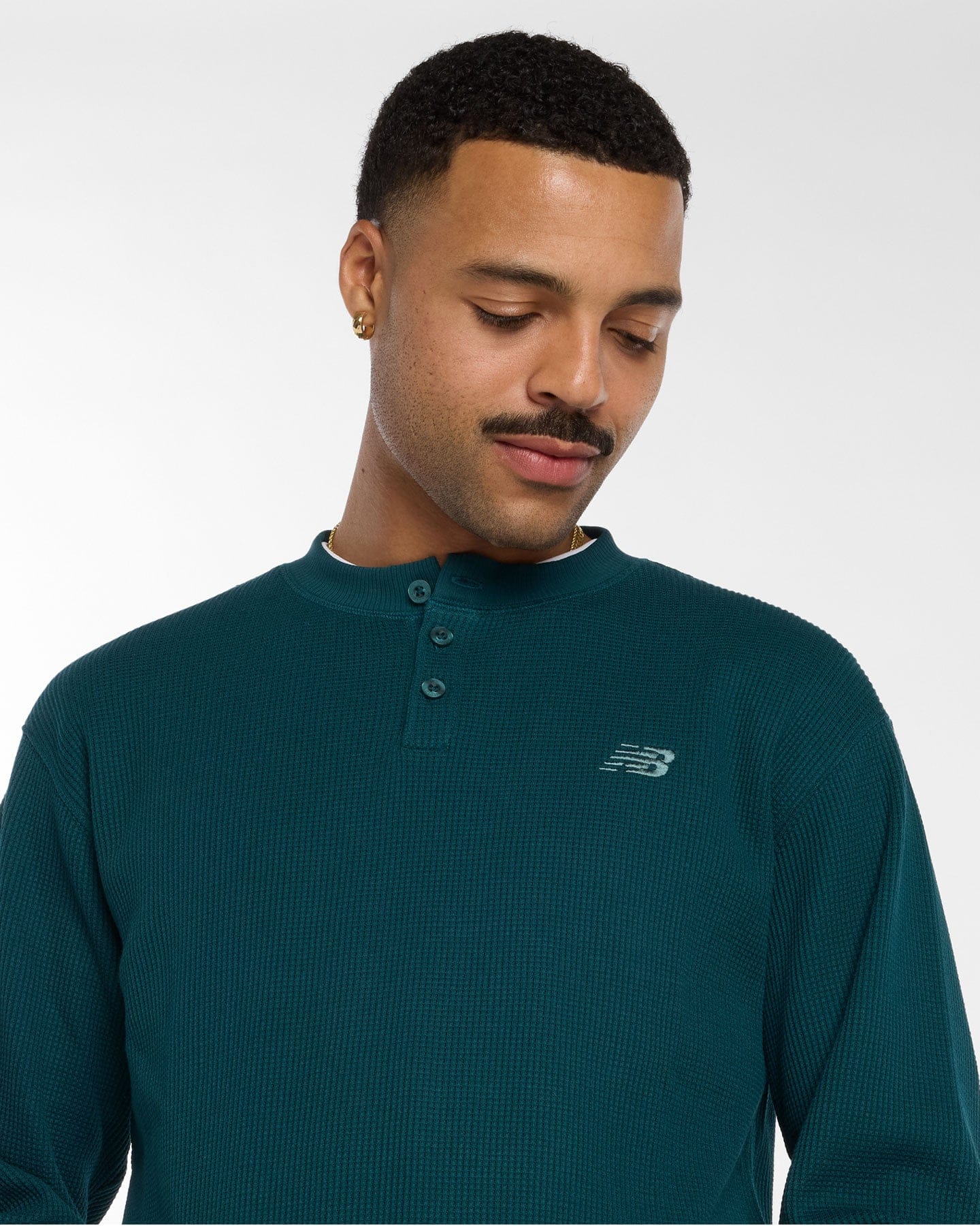 New Balance Numeric Waffle Knit Long Sleeve Henley - Medusa Green - -