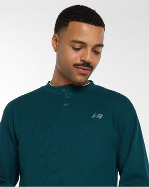New Balance Numeric Waffle Knit Long Sleeve Henley - Medusa Green - -