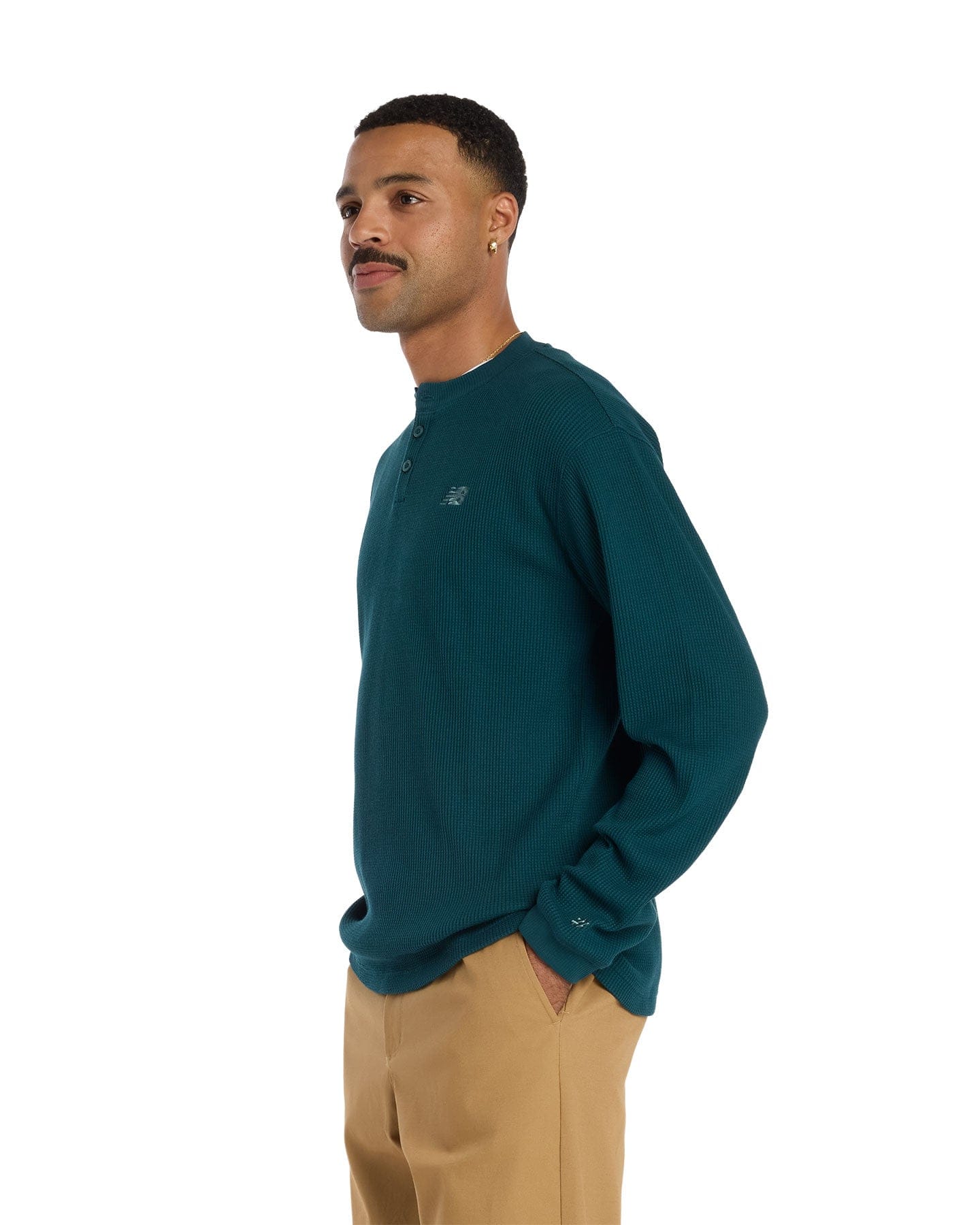 New Balance Numeric Waffle Knit Long Sleeve Henley - Medusa Green - -