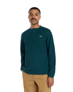 New Balance Numeric Waffle Knit Long Sleeve Henley - Medusa Green - -