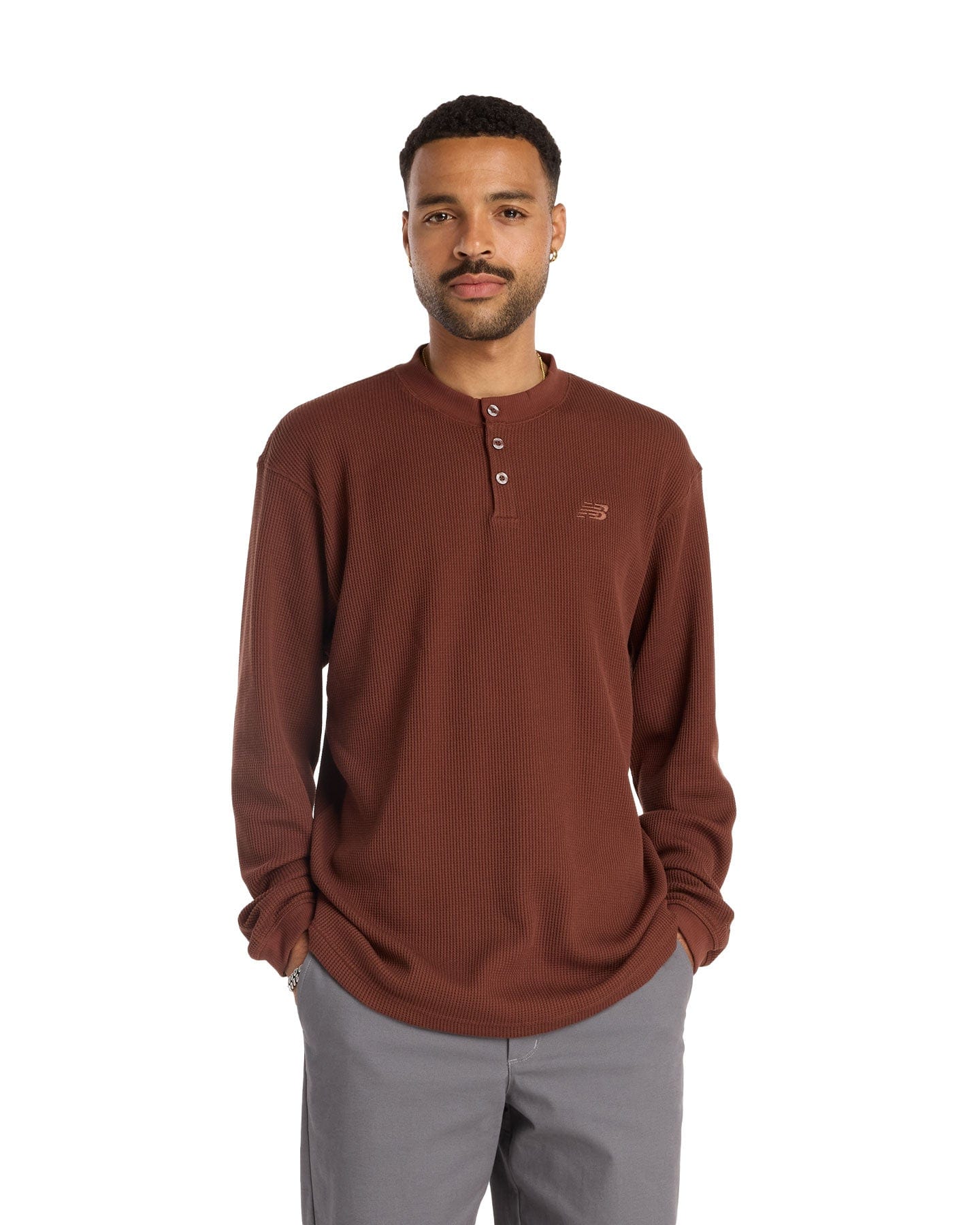 New Balance Numeric Waffle Knit LS Henley - Rich Oak - MT51958 ROK - 197968992109