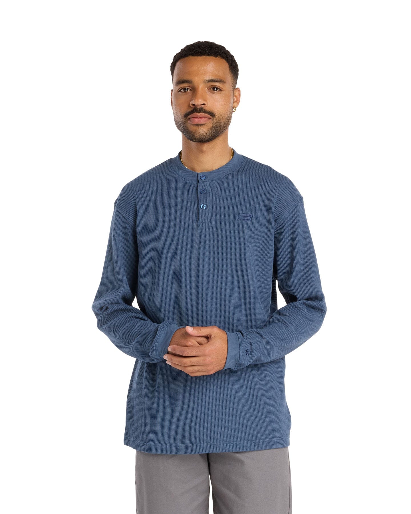 New Balance Numeric Waffle Knit LS Henley - Vintage Indigo - MT51958 VTI - 197968998361