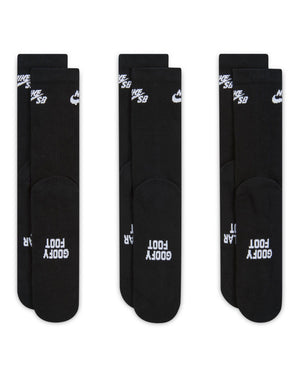Nike SB Everyday Elevated Crew 3 Pack Socks - Black - IR1328-900 - 198730320014