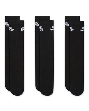 Nike SB Everyday Elevated Crew 3 Pack Socks - Black - IR1328-900 - 198730320014