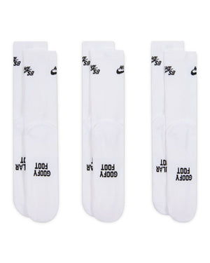 Nike SB Everyday Elevated Crew 3 Pack Socks - White - IR1328-910 - 198730319797