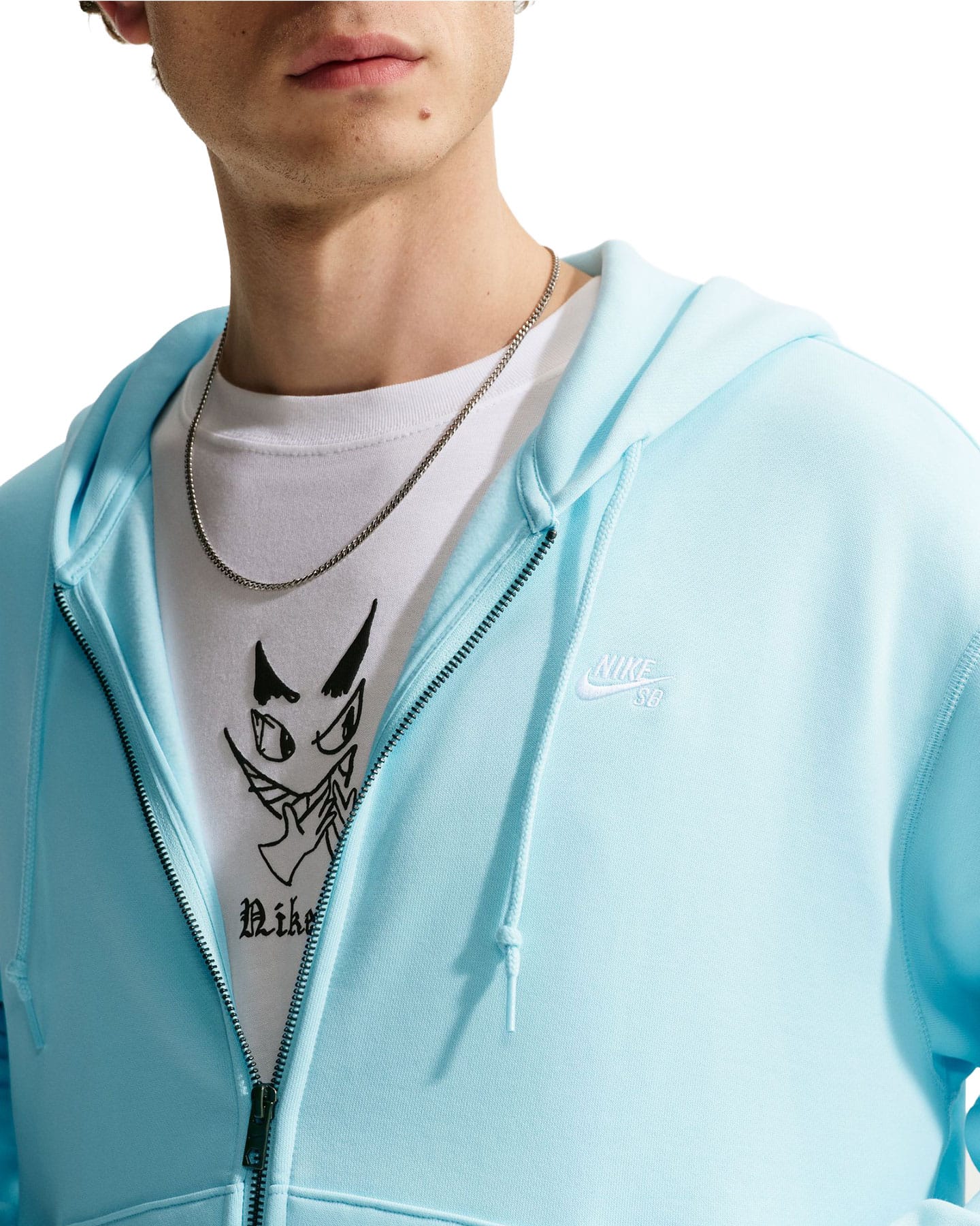 Nike SB Full-Zip Fleece Skate Hoodie - Glacier Blue / White - -