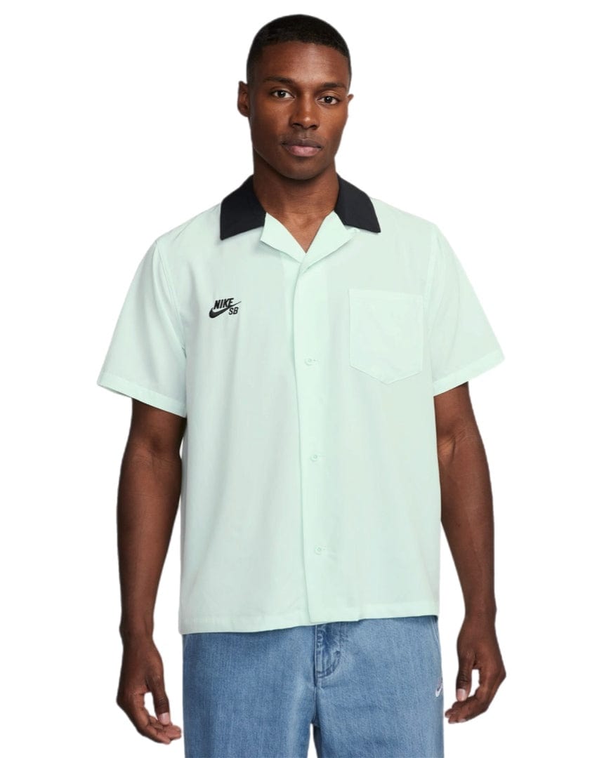 Nike SB Olympic Bowler Short Sleeve Button Up - Barely Green / Black - FZ4058 394 - 197594598454