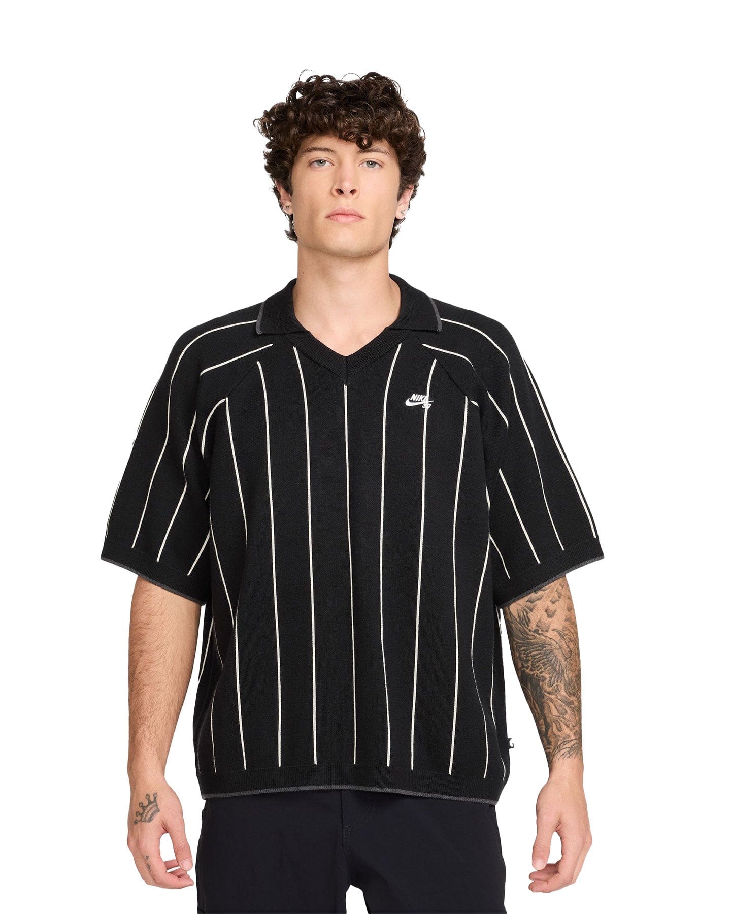 Nike SB Short Sleeve Striped Polo Sweater - Black - HQ9018 010 - 198482105006