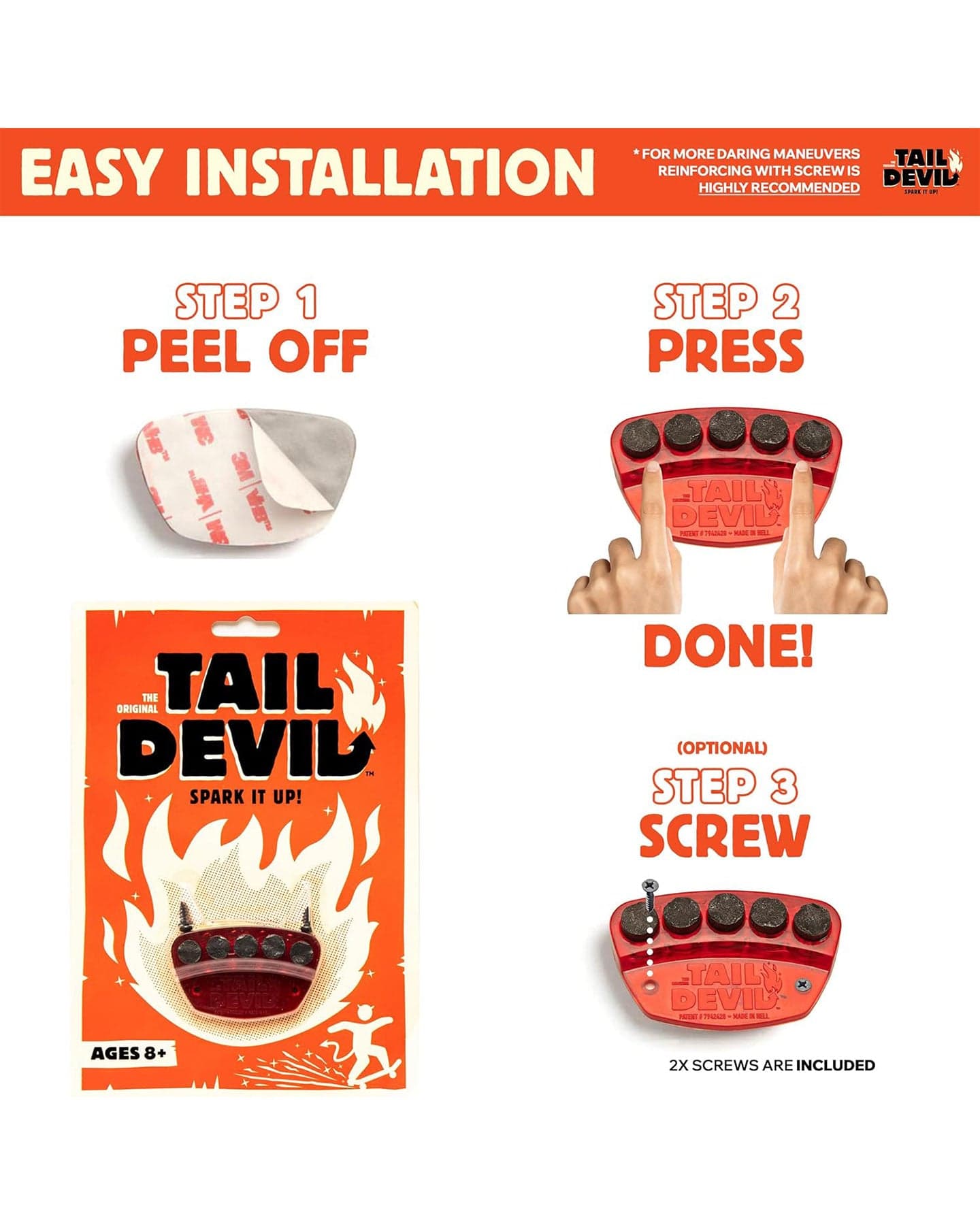 Tail Devil Skateboard Spark Plate - Red - - 769894381540