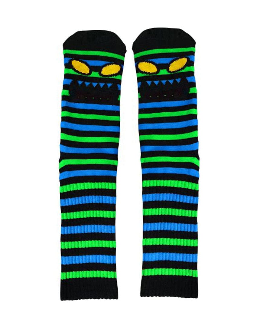 Toy Machine Face Mini Stripes Socks - Green - SOCTM0054-GRN - 827059448344