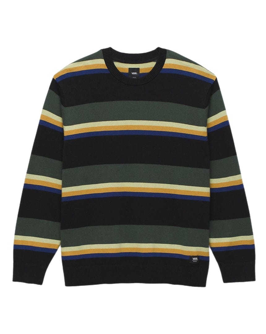 Vans Tacuba Striped Crewneck Sweatshirt - Black / Deep Forest - VN000F50CM3 - 196574928502