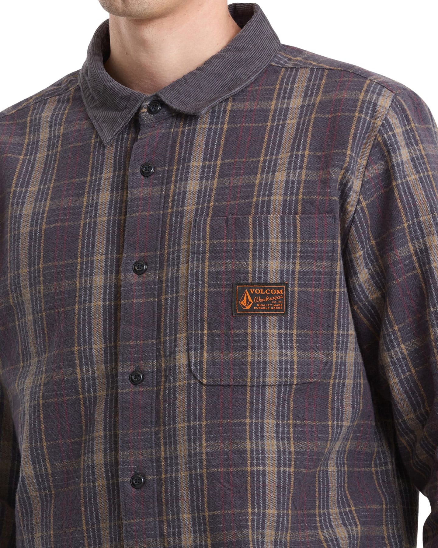Volcom Stonevise Plaid Longsleeve - Asphalt Black - -